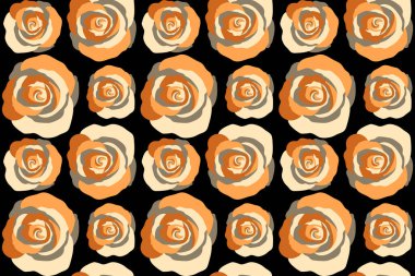 Kusursuz çiçek sınırında. Siyah bir arkaplanda kahverengi renkte izole gül çiçekleri.