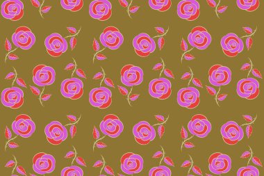 El çizimi. Tarzsız desenli çiçek motifi, delik, lekeler, lale çiçekleri, renkli arka planda karalamalar. Kusursuz çiçek arkaplanı.