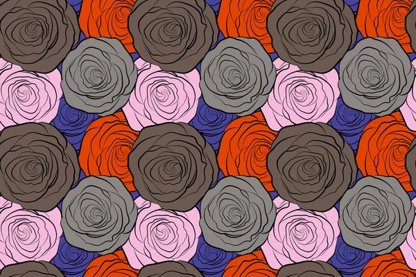 Fabric texture pattern with seamless rose flowers. The floral seamless pattern of multicolored rose flowers.