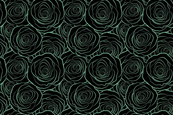 复古单色玫瑰 抽象绿玫瑰无缝图案 — 图库照片