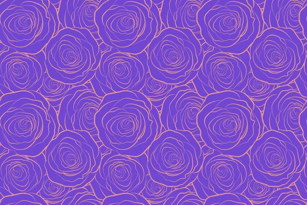 Handgetekend Silhouet Naadloos Rozenpatroon Schets Met Violette Bloemen — Stockfoto