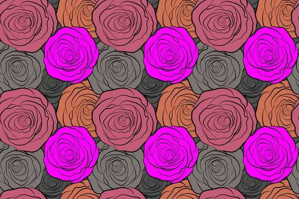 Nahtloses Tuschmuster Mit Abstrakten Blumen Handgezeichneter Pinsel Bemalt Rosen Trendiger — Stockfoto