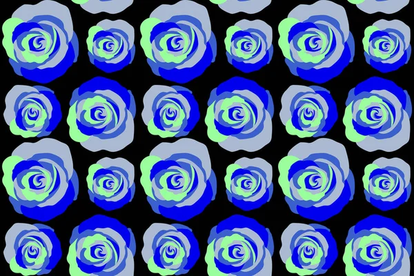 Rose icon. Abstract spring decorative roses seamless pattern in blue colors.