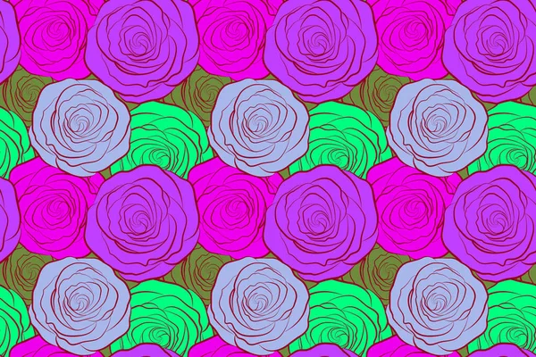 Modello Rosa Senza Soluzione Continuità Con Fiori Schizzo Disegnato Mano — Foto Stock