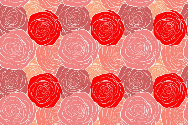 Piękne Kwiaty Róży Czerwonych Kolorach Stylizowane Róże Bezszwowy Wzór — Zdjęcie stockowe