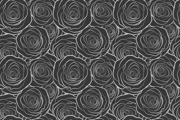 Płynny Wzór Stylizowanych Szarych Róż Sylwetka — Zdjęcie stockowe