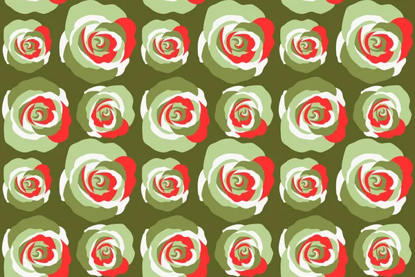 Rose Ikone Abstraktes Frühlingsdekorationsrosen Nahtloses Muster Auf Grünem Hintergrund — Stockfoto
