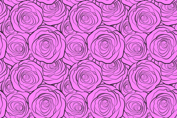Bezešvé Květinový Vzor Abstraktní Stylizované Růžové Růže Silueta Monochromatický Vzor — Stock fotografie