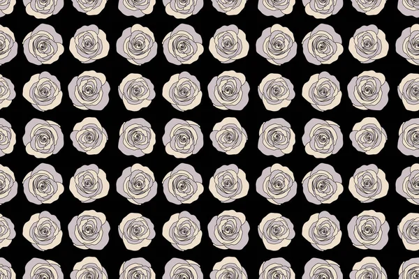 Bezešvé Růžové Vzory Skica Šedými Květy Ruční Kreslení — Stock fotografie
