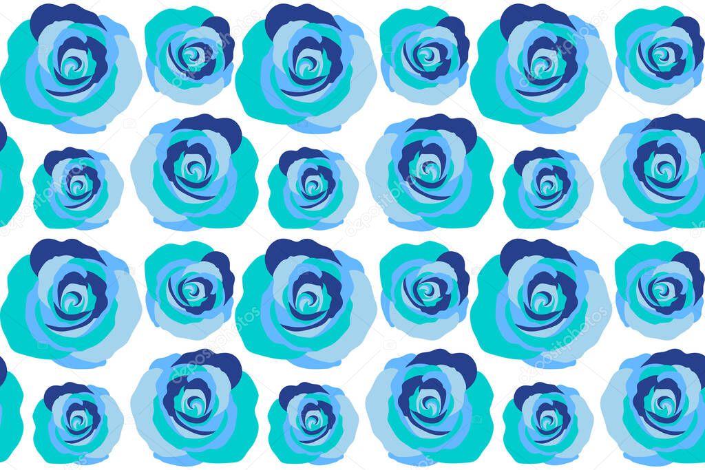 Blue rose flowers seamless pattern.