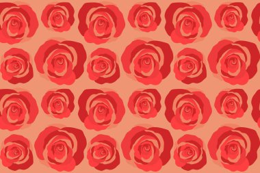 Karmaşık renklerde gül çiçekleri, sıçramalar, karalamalar ve stilize çiçeklerle soyut kırmızı arkaplan kompozisyonu. Yaz zamanı çiçeksiz desen.