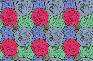 Tarz verilmiş güller. Denim Çiçek geçmişi. Kot pantolon ve gül çiçekleri. Denim pürüzsüz desen. Mavi kot kumaş..