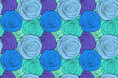 Doğa çiçekleri mavi renklerde pürüzsüz desen.