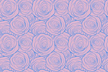 Pembe gül çiçekli kusursuz desen silüet, çiçekli monokrom resimli klasik model..
