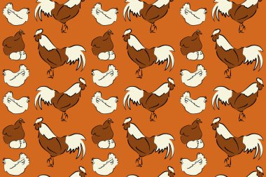 Kusursuz şekilli horoz, tavuk, penis, delikli tavuk ve renkli arka planda lekeler. El çizimi. Renksiz penis ve tavuk arkaplanı.