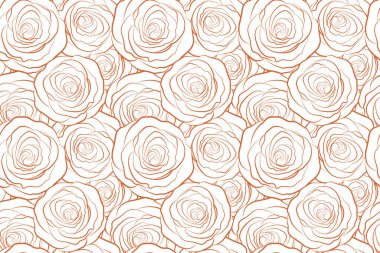 Klasik siluet güller bej renklerde dikişsiz desen (el çizimi).