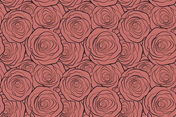 水彩画的英式玫瑰无缝图案 带有粉红色玫瑰花的单色油画 — 图库照片