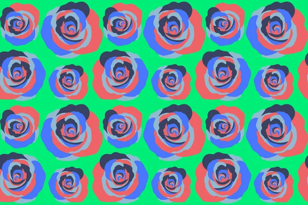 Seamless Floral Pattern Abstract Stylized Multicolor Roses Pattern Green Backgrond — Stock Photo, Image