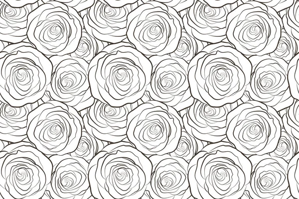 Trendiges Nahtloses Blumenmuster Stilisierte Monochrome Handgezeichnete Schwarze Rosen — Stockfoto
