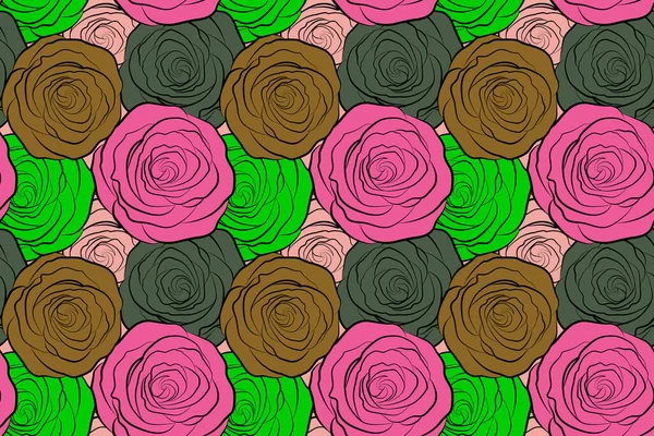 Роза Акварельна Квіткова Ілюстрація Безшовний Візерунок Стилізованих Троянд — стокове фото