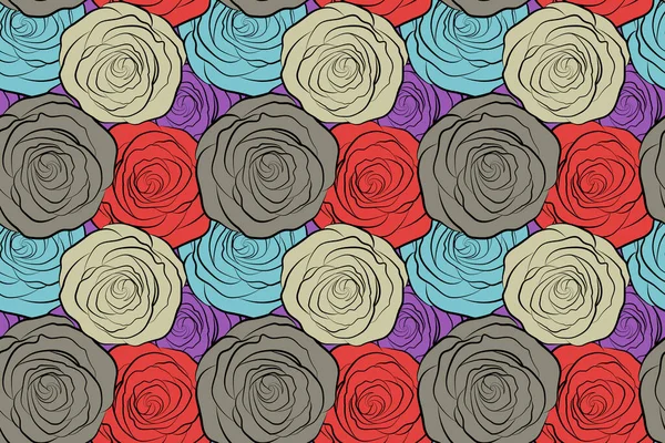 Cute seamless pattern in small rose flowers. Small multicolor rose flowers. Seamless floral pattern.