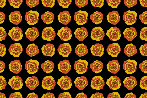 Бесшовный Рисунок Черным Фоном Абстрактными Оранжевыми Желтыми Розами — стоковое фото