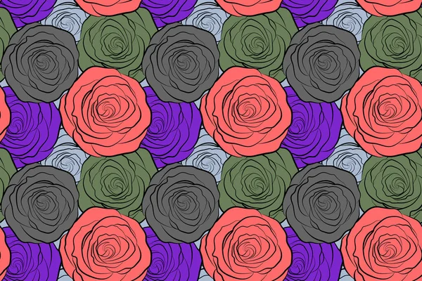 Aquarell Mehrfarbige Rosen Nahtloses Muster Handgemalte Skizze Mit Abstrakten Rosenblüten — Stockfoto