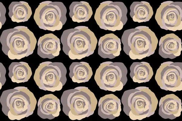 Seamless Pattern Beige Rose Flowers Black Background — Stock Photo, Image