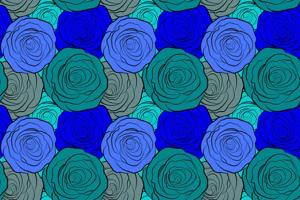 Роза Акварельна Квіткова Ілюстрація Безшовний Візерунок Стилізованих Синіх Троянд — стокове фото