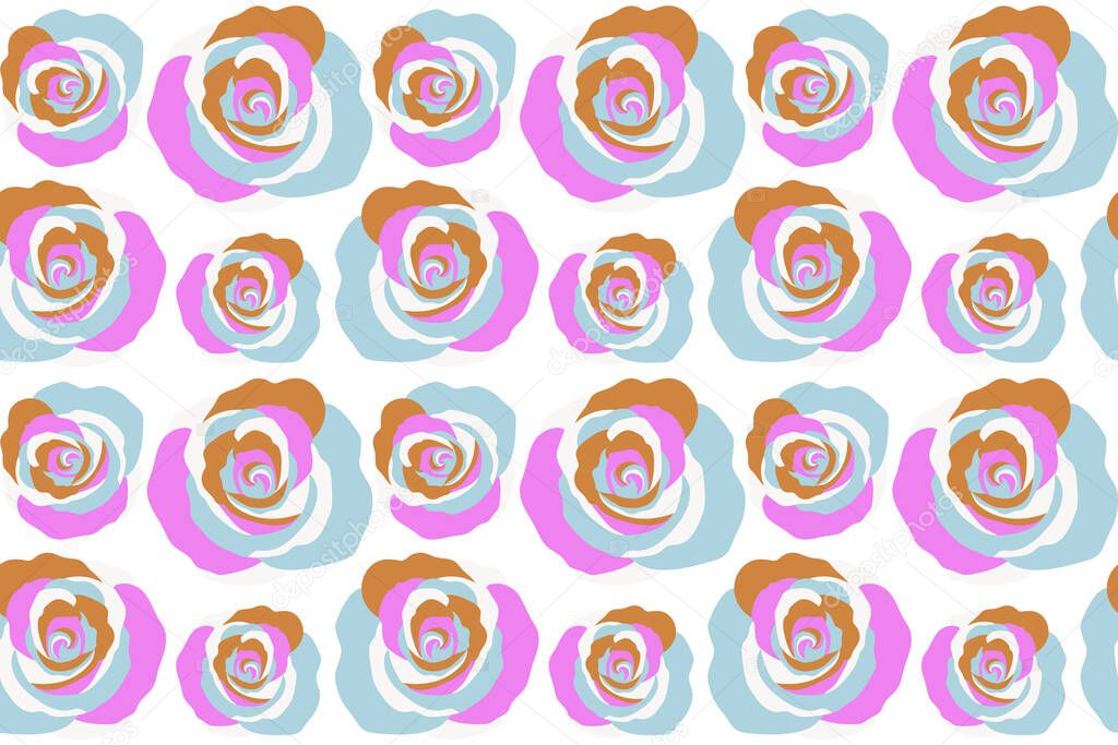 Bouquets of blue roses on a white background. Seamless pattern.