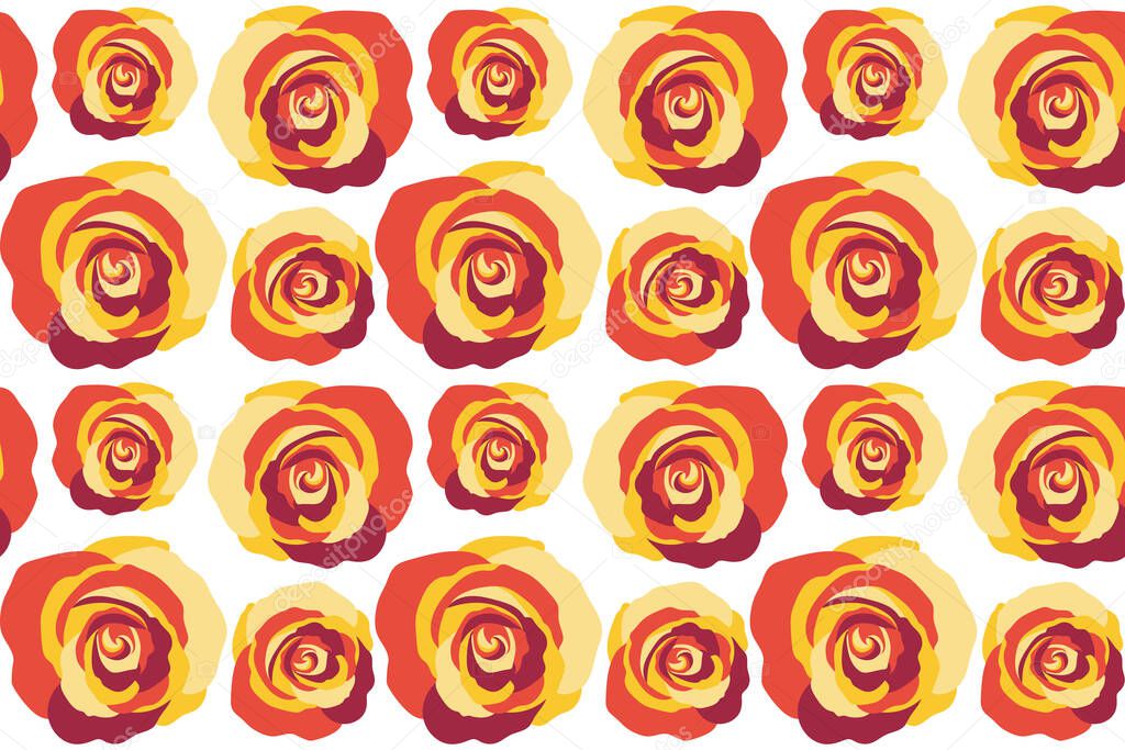 Vintage pattern with indian batik style rose flowers. Floral background. Seamless pattern with red and yellow roses.