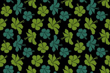 Hibiscus çiçek deseni. Çiçekli çiçek, suluboya el çizimi siyah arka plan. Davetiye, düğün veya tebrik kartları için yeşil renkli tasarım.