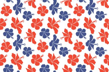 Aloha Hawai gömleği pürüzsüz Hibiscus deseni Mavi ve kırmızı arka planda.