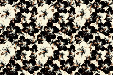Siyah beyaz renklerde, suluboya efektli tropikal amber çiçeğinin kusursuz deseni.