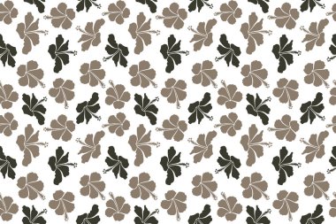 Hibiscus çiçek deseni. Çiçeksiz çiçek deseni, beyaz arka planda suluboya el çizimi. Davetiye, düğün veya tebrik kartları için bej ve yeşil renkli tasarım.