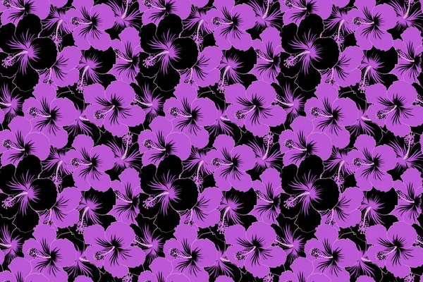 Seamless Floral Pattern Black Violet Hibiscus Flowers Watercolor Flower Illustration — Stock Photo, Image