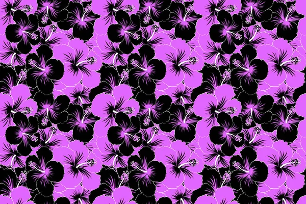 Seamless Pattern Tropical Flowers Watercolor Style Black Violet Hibiscus Seamless — Stock Photo, Image