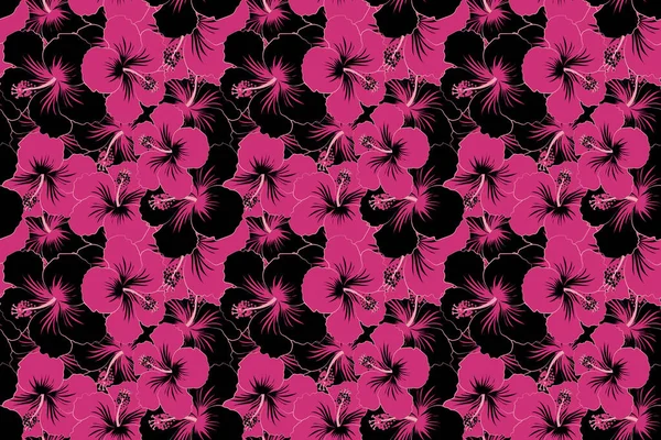 Florales Nahtloses Muster Mit Leuchtenden Sommerblumen Schwarzen Und Rosa Farben — Stockfoto