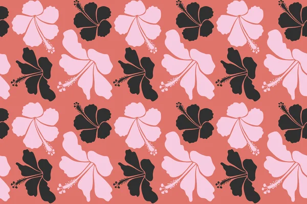 Nahtloses Muster Tropischer Hibiskusblüten Rosa Grauen Und Neutralen Farben Mit — Stockfoto