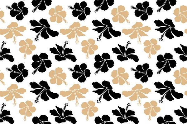 Hibiscus Bloemen Knoppen Retro Naadloze Patroon Illustratie Beige Zwarte Kleuren — Stockfoto