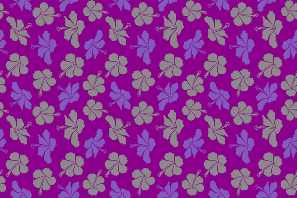Gray Violet Purple Hibiscus Flowers Seamless Pattern — Stock Photo, Image