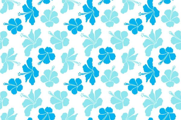 Hibiscus Flores Patrón Sin Costura Sobre Fondo Blanco Colores Azules —  Fotos de Stock