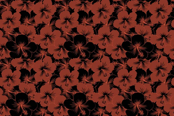 Seamless Tropical Flowers Black Brown Colors Hibiscus Seamless Pattern — Stock Photo, Image