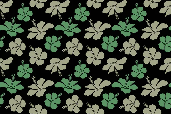 Тропические Цветы Гибискусом Зеленого Цвета Цветочные Черном Фоне — стоковое фото