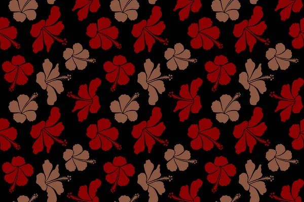 Patrón Inconsútil Flores Tropicales Hibisco Colores Marrón Rojo Con Efecto — Foto de Stock