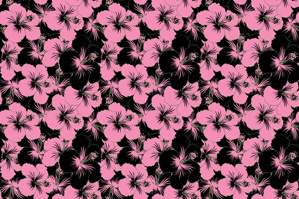 Aloha Hawaiian Shirt Senza Cuciture Modello Hibiscus Colori Nero Rosa — Foto Stock