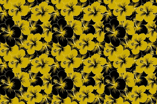 Modèle Sans Couture Avec Des Fleurs Noires Jaunes Aquarelle Florale — Photo