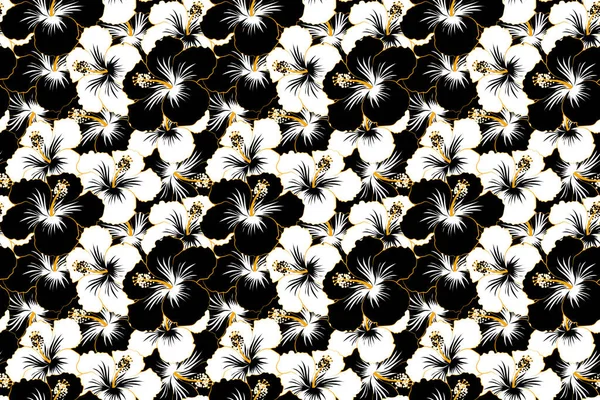 Απρόσκοπτη Μοτίβο Τροπικά Λουλούδια Στυλ Ακουαρέλα Ασπρόμαυρος Ιβίσκος Χωρίς Ραφή — Φωτογραφία Αρχείου