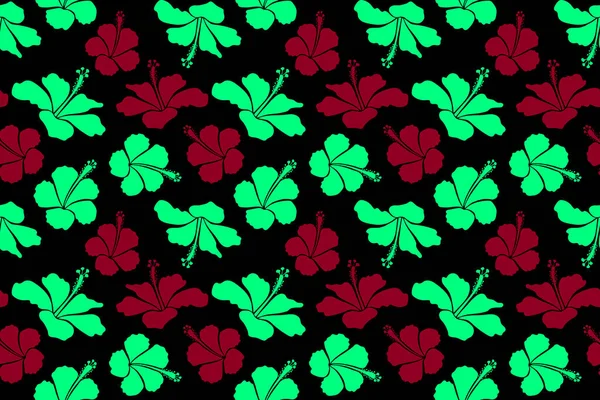 Алоха Гавайская Рубашка Hibiscus Модель Черном Фоне Зеленом Красном Цвете — стоковое фото