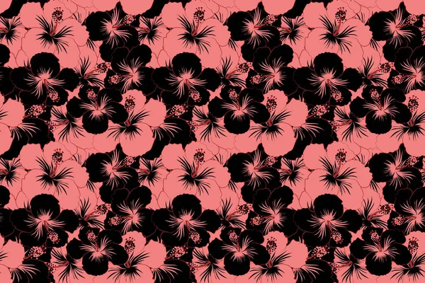 Αλόχα Χαβανέζικο Πουκάμισο Χωρίς Ραφή Μοτίβο Μαύρο Και Ροζ Hibiscus — Φωτογραφία Αρχείου